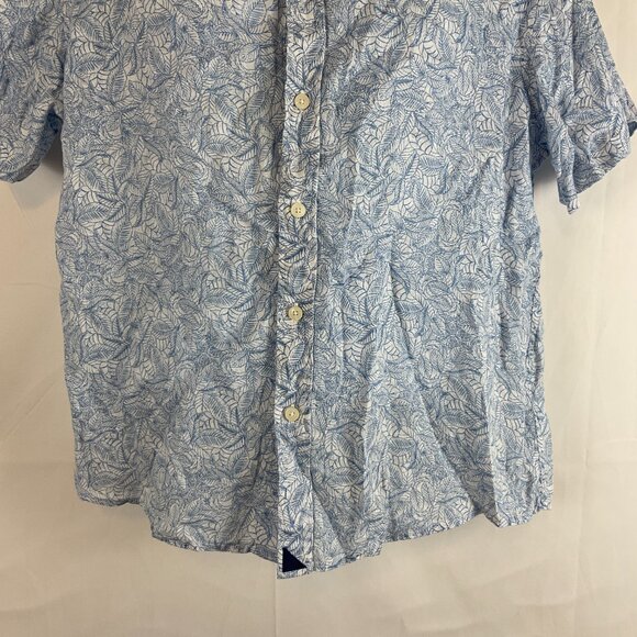Untuckit Men's Terlan Linen Shirt M Blue White Leaf Print Button Front - Picture 4 of 10